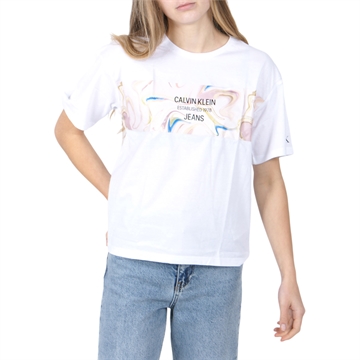 Calvin Klein Girls T-shirt Liquid Logo Print 1292 Bright White